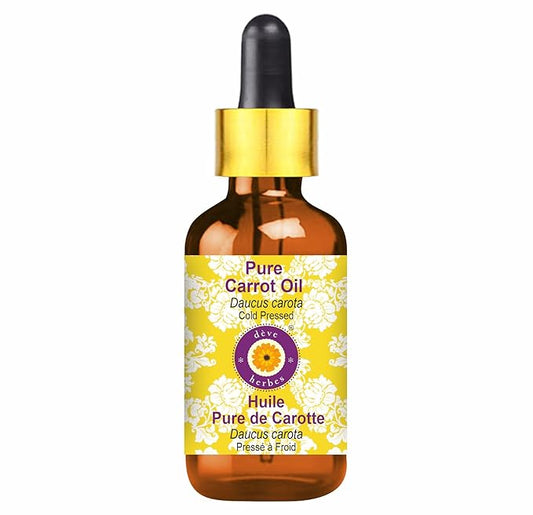 Deve Herbes Pure Carrot Oil (Daucus carota) with Glass Dropper Cold Pressed 30ml (1 oz)
