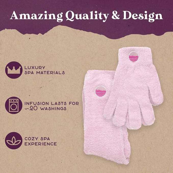 Moisturizing Socks and Gloves Set | Pink Fuzzy Socks and Gloves with Aloe and Vitamin E for Women | Women's Gifts for Self-Care