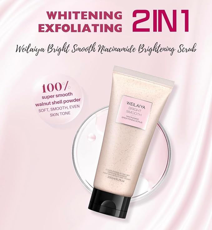 Bright Smooth Niacinamide Pecan Body Scrub – 200mL / 7.04 fl oz – Exfoliating Scrub for Body Acne & Dead Skin – Gentle, Hydrating, Non-Drying Formula for Smooth, Renewed Skin