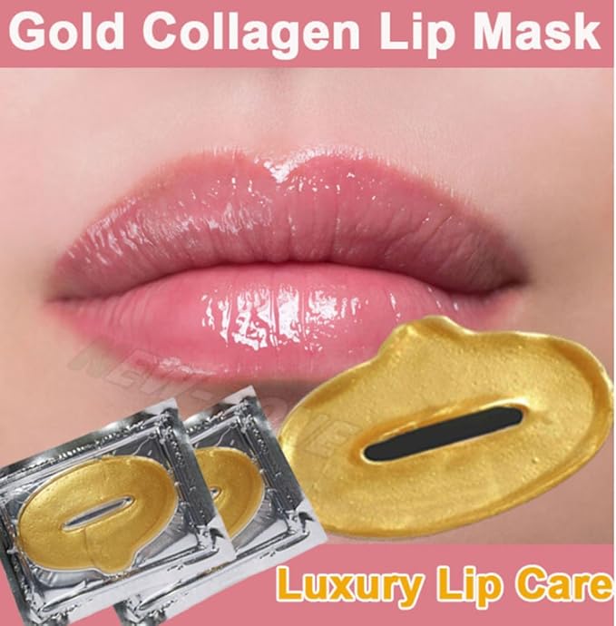 5 Masks 24K Gold Collagen Lip Treatment Mask Patches. Plumper Fuller Softer Lips. Anti Aging Reduce Fine Line Wrinkles Creases Hydrating Moisturizing Uplifting Tone Firmer Smooth Lips Regeneration.