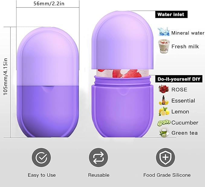 KOGITI Face Ice Roller & Mold - Beauty Facial Massage Tool for Puffiness Relief, Ice Cube Holder (New-Purple)