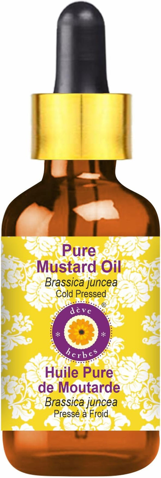 Deve Herbes Pure Mustard Oil (Brassica juncea) with Glass Dropper Cold Pressed 10ml (0.33 oz)