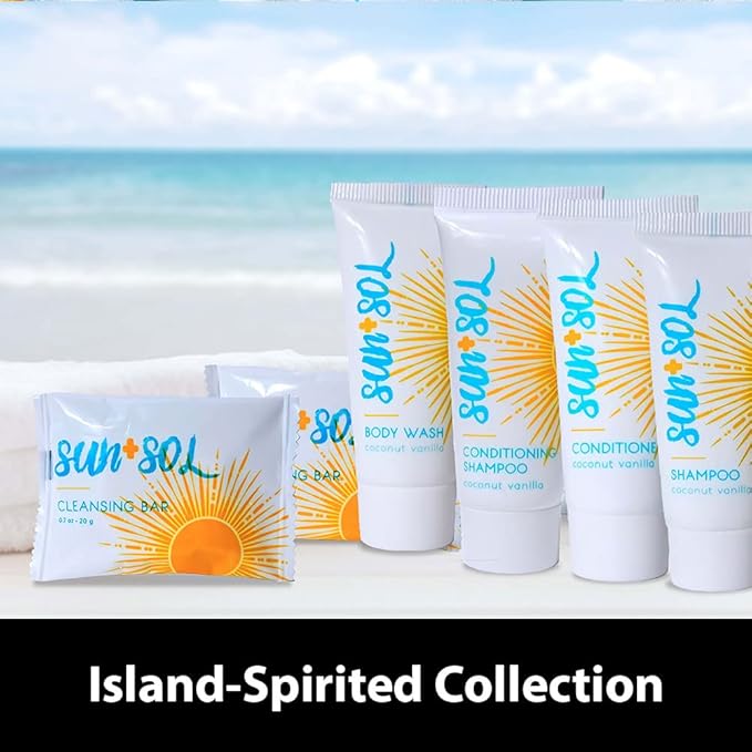 Sun + Sol Bulk Luxurious Hand & Body Lotion With Warm Coconut & Vanilla Fragrances, Travel Size Toiletries, Mini Hotel Amenities, 0.7 oz, 300 Count