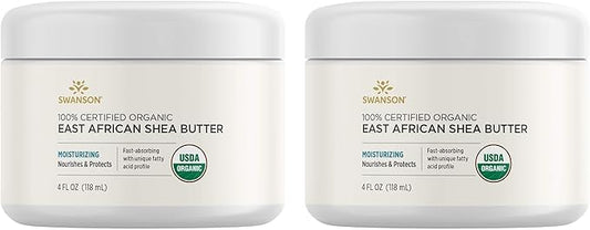 Swanson 100% Certified Organic East African Shea Butter 4 fl Ounce (118 ml) Solid Oil (2 Pack)