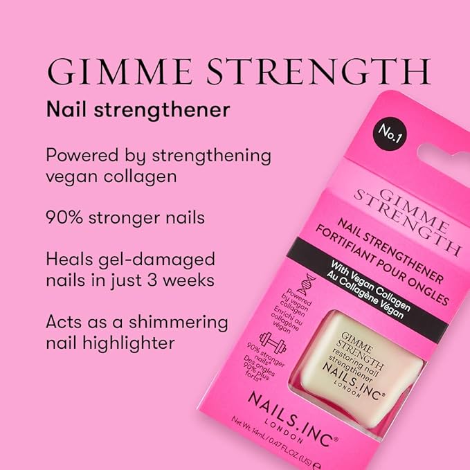 Nails.INC Gimme Strength Nail Treatment, Restoring Nail Strengthener with Vegan Collagen, Shimmering Nail Highlighter, Cruelty Free, Vegan