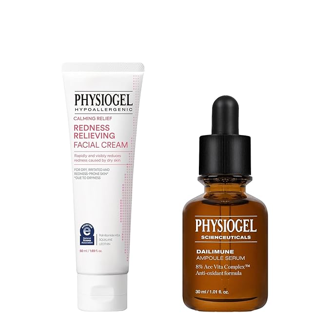 Physiogel Moisturizer Cream and Ampoule Vitamin C Face Serum, Korean skin care, Reduces Redness in just 3 days, Hydration for Dry & Sensitive Skin, Soothing & Hydrating Serum.