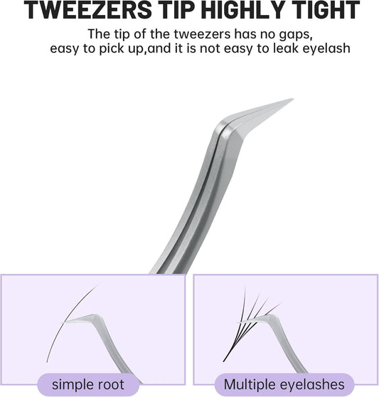 High Precision Lash Tweezers for Individual and Volume Eyelash Extensions Premium Stainless Steel Curved Fiber Tip Professional Isolation Tweezer