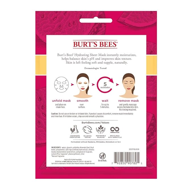 Burt's Bees Hydrating Sheet Mask With Watermelon 1 Pc (Pack of 2)
