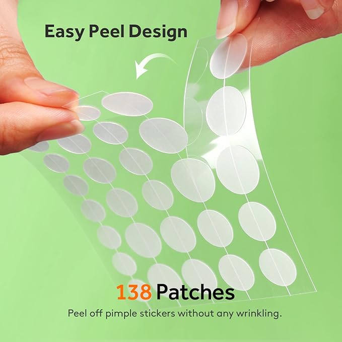 Pimple Patches (6 Sizes 138 Patches), Acne Patches for Large Zit Breakouts, Hydrocolloid Bandages for Face, Chin, Nose, Forehead, Body, Back, Neck & Chest, Oval Hydrocolloid Acne Patches