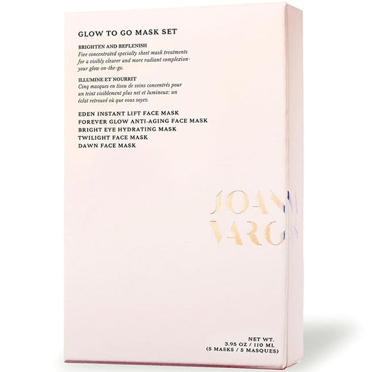 Joanna Vargas Glow to Go Moisturizing Face Masks for Women - 5 Sheets Hydrating Face Masks for Radiant & Revitalized Skin - Travel-Friendly Face Mask Skincare Set - Firming Facial Masks for Women