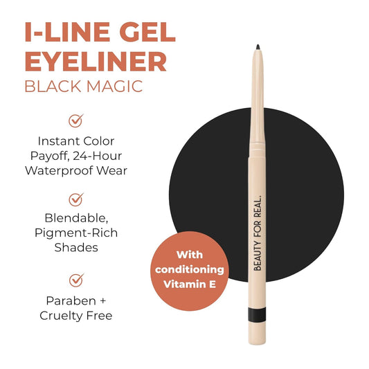 Beauty For Real I-Line 24-7 Eyeliner, Black Magic - Black Matte - Long-Wearing, Waterproof Gel Formula - Safe for Sensitive Eyes & Contact Lens Wearers - 0.01 oz