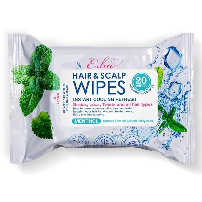 ESHA Hair & Scalp Wipes: Instant Cooling Refresh for Braids, Locs, Twists & All Hair Types - Stay Cool, Stylish, and Confident