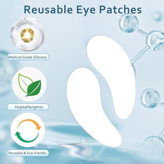 Reusable Eye Patches, 3 Pairs Eye Patches, Rreusable Under Eye Patches with Lifting Effect to Reduce Wrinkles and Fine Lines, Silicone Patches with Metal Eye Cream Applicator,Tin Case