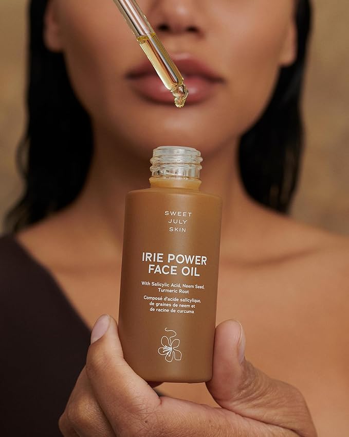SWEET JULY SKIN Irie Power Face Oil, Moisturizing, Illuminate, Hydrating, Squalene, Neem Seed Oil, Turmeric Root Oil, Clean, Vegan, 1 Fl Oz