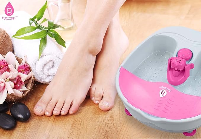 Pursonic Foot Spa Massager with Vibrating Bubbles & Tea Tree Oil Foot Salt Scrub with Epsom Salt 10oz Gift Set, Melts Away Stress and Revitalizes Tired Feet,Pink
