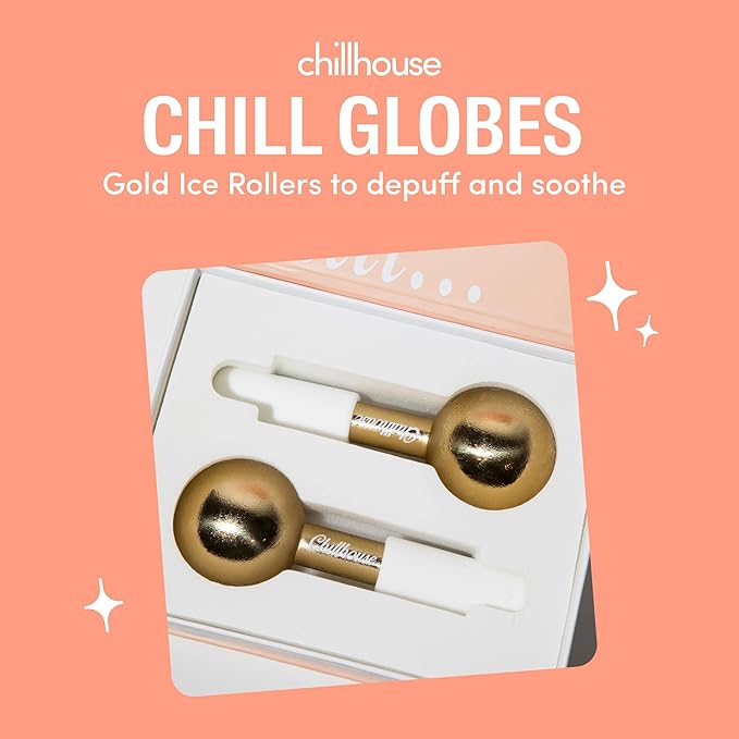 Chillhouse Chill Globes Gold Ice Roller for Face - Premium Skin Care Tools for Wrinkles & Fine Lines, Lifting, Contouring & Depuffing - Facial Ice Roller & Face Massager Tool for Women & Men