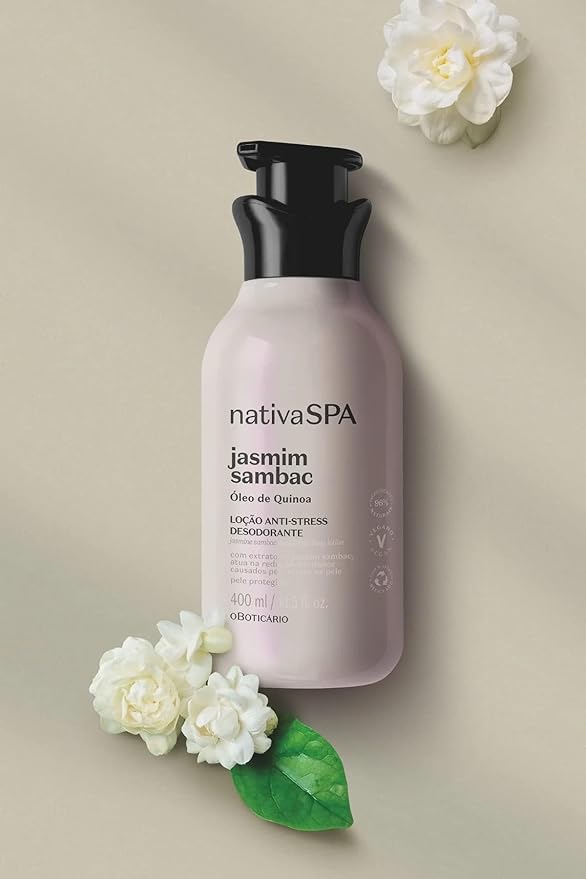 Nativa SPA by O Boticario Jasmin Sambac Anti-Stress Body Lotion, Fragranced Moisturizer Enriched with Purified Quinoa Drops to Boost Hydration, 13.5 Ounce (400ml)