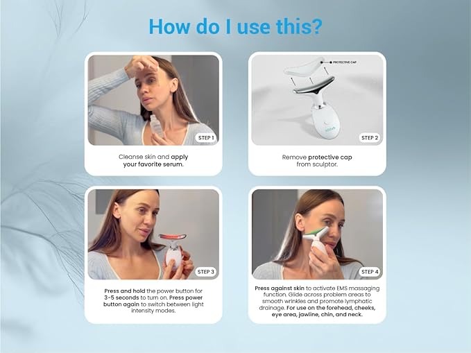 LiftLab Skin Sculptor - 3-in-1 LED Light Facial and Neck Massager - Rejuvenation, Relaxation & Firmness - Red, Blue & Green Light Modes - Portable, Ergonomic Design for Home Skincare