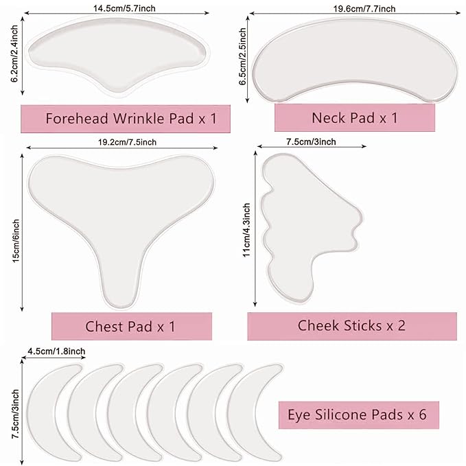 Medical Grade Silicone Anti-Aging Patches Set, 11 Pieces, Face and Neck Wrinkle Treatment Pads for Forehead, Eyes, Cheeks, Chest
