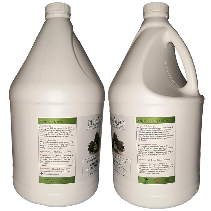 PUROLEO Castor Oil 128 Fl Oz/3784 ML (Made in Canada) Hair, Lash, Beard, Eyelashes & Eyebrow Oil Jamaican Black castor oil for thicker brow longer lashes, Make eyelash serum, hair serum for dry hair