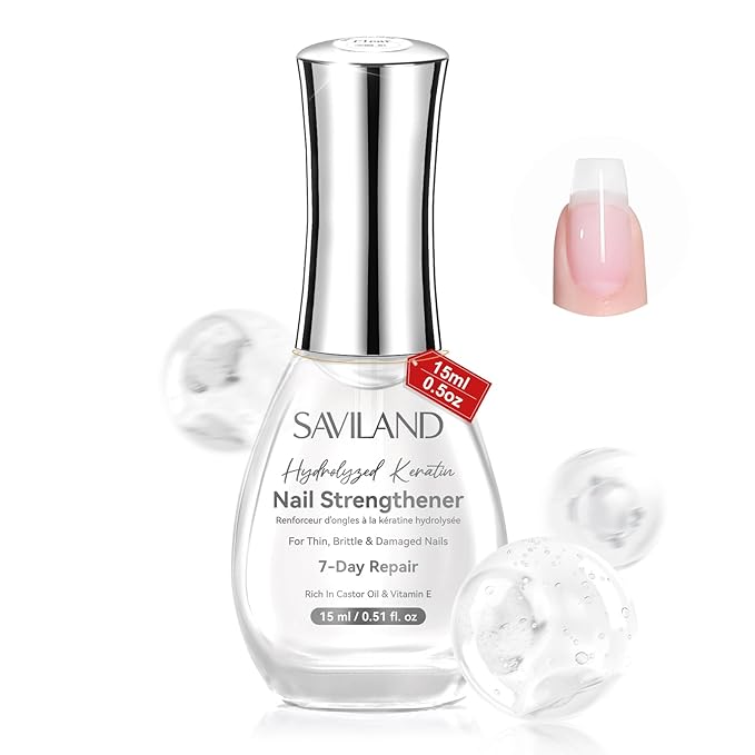SAVILAND Advanced Nail Strengthener: Clear Air Dry Nail Growth for Damaged Nails Nail Polish Strengthening Repair Weak & Thin Nails Treatment with Castor Oil & Vitamin E 15ml Women Gift