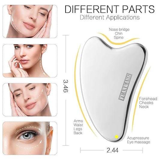 Gua Sha Facial Tools Stainless Steel Scraping Massage Tool for Face Stainless Steel Gua Sha Tool with Travel Pouch