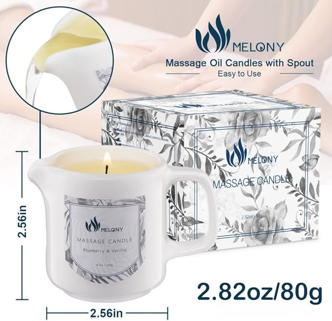 MELONY Soy Massage Oil Candle | Blue & Vanilla | Low Temp | 2.82 OZ / 80G | Perfect Intensive Skin Treatment Candle | Nourishing with Almond Oil, Shea Butter & Cocoa Butter | Massage & Moisturise