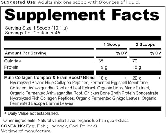Ancient Nutrition Collagen Powder Protein, Multi Collagen Protein, Hydrolyzed Collagen Peptides Supports Skin and Nails, Joint Supplement (Brain Boost, 45 Servings)