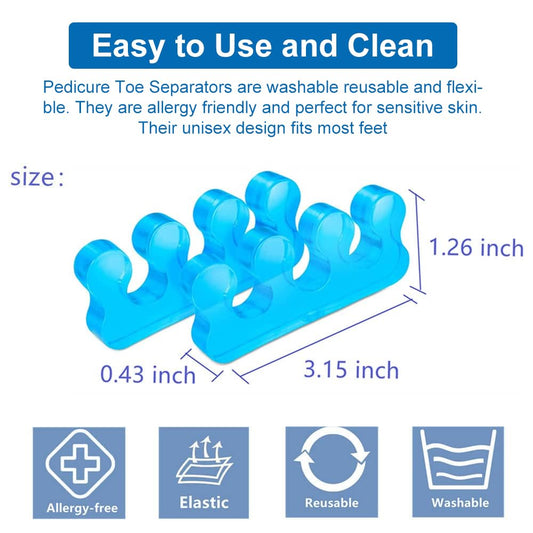 Toe Separators for Bunion Relief & Nail Polish Application - Orthopedic Gel Toenail Dividers, Pedicure Kit with Repeatable & Washable Toe Spacers, Soft Gel Tools