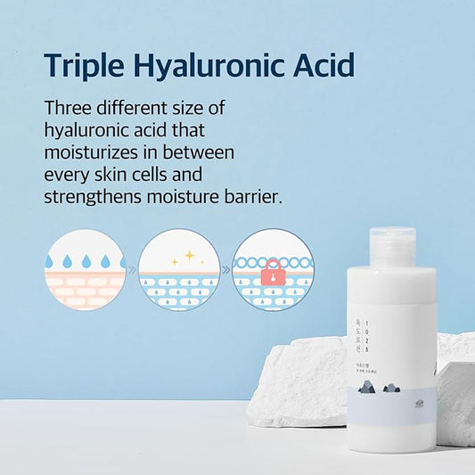 ROUND LAB 1025 Dokdo Lotion 6.76 Fl Oz, Intense Long-Lasting Hydration with Triple Hyaluronic Acid, Fluid Texture for Skin Barrier Protection, Face Moisturizer for Deep Moisture, Korean Skin Care