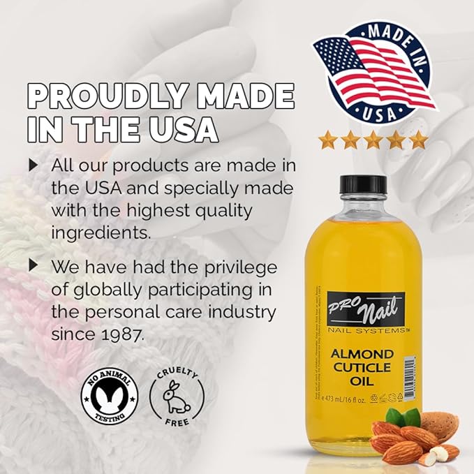 PRO NAIL - Cuticle Revitalizing Oil for Nails, Almond, 16 Oz - Professional Strength, Pedicure and Manicure - Moisturizes and Strengthens Nails and Cuticles - Soothing and Nourishing