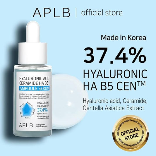 APLB Hyaluronic Acid Ceramide HA B5 Ampoule Serum | HYALURONIC HA B5 CEN™ 37.4% 1.35 FL.OZ/Korean Skincare, Long lasting moisturizing, Revitalize for gentle and improve skin texture