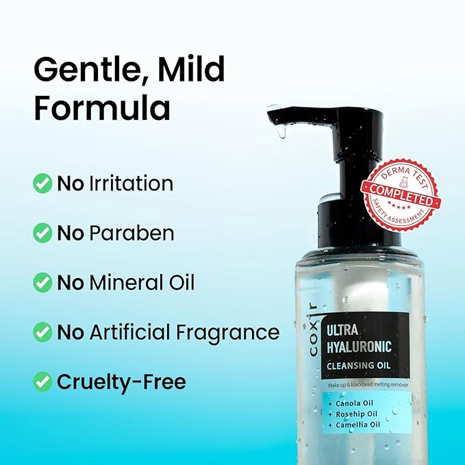 coxir ULTRA HYALURONIC CLEANSING OIL l Gentle Korean Facial Cleanser, Blackhead, Makeup Removal with Hyaluronic Acid, Plant-based oils, No Mineral Oil [5.07 Fl.oz(pack of 1)]