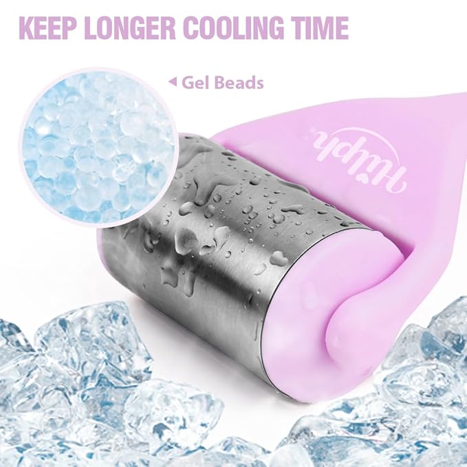 Hilph Ice Roller for Face Metal, Stainless Steel Ice Face Roller for Skin Care, Cold Facial Massager Roller for Puffiness, Eye Bags, Wrinkles, Fine Lines Anti-Aging (Purple)