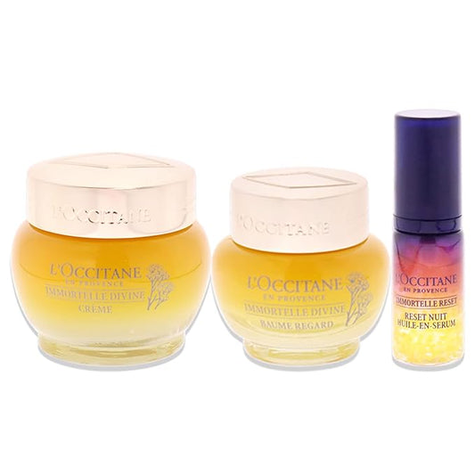 Immortelle Divine Set - Advance Youth Face Care by LOccitane for Unisex - 3 Pc 0.5oz Eye Balm, 1.7oz Cream, 0.16oz Oil-In-Serum