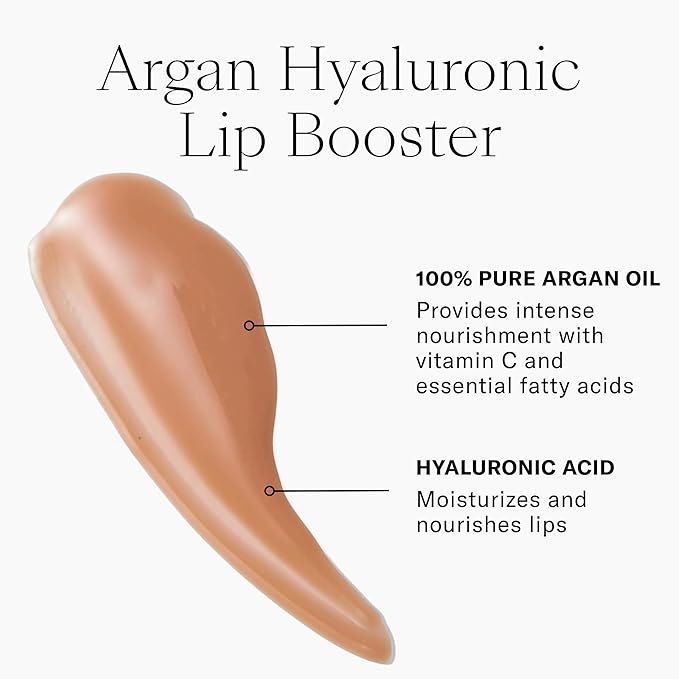 Josie Maran Lip Exfoliator Scrub & Plumping Lip Gloss - Argan Sugar Scrub Lip Butter in Crystal Clear & Hyaluronic Lip Booster in Happy - Buff Away Dry Skin for Soft Lips (2 Piece Lip Care Kit)