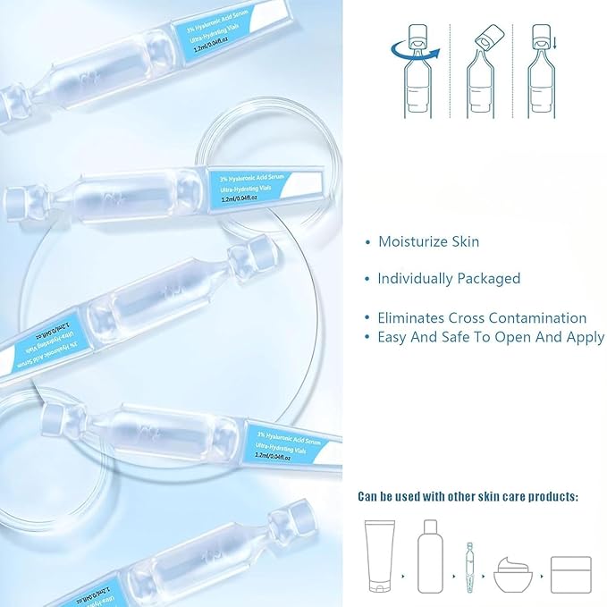 30pcs 3% Hyaluronic Acid Serum Ultra-Hydrating Vials, Hyaluronic Acid Tubes, Single-Use Hyaluronic Acid Tubes Vials, nature perfection hyaluronic acid