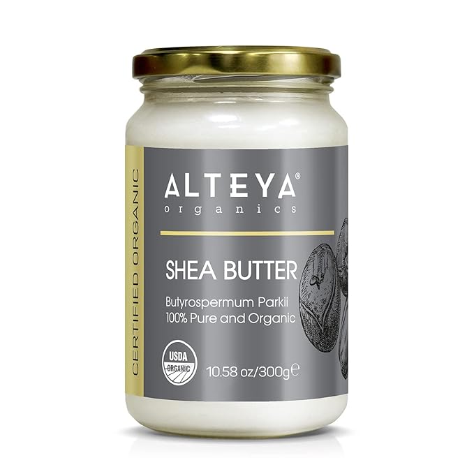 Alteya Organics Pure Shea Butter 10.58fl oz/300g Glass Jar- 100% USDA Certified Organic Pure Shea Butter (Butyrospermum Parkii)