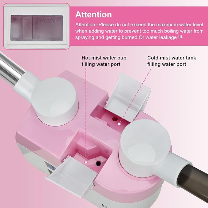 Professional Facial Steamer,2 in 1 Facial Steamers with Hot&Cool Mist, Height Adjustable Face Steamer, Pink Esthetician Steamer for Home Salon Spa