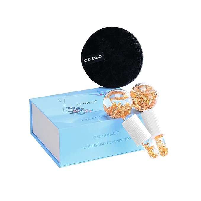 Ice Cryo Sticks Facial Globe with Golded Essence- 2PC Cooling Globes for Cold or Hot Skin Massagers, Face Globe for Skin Care Routine