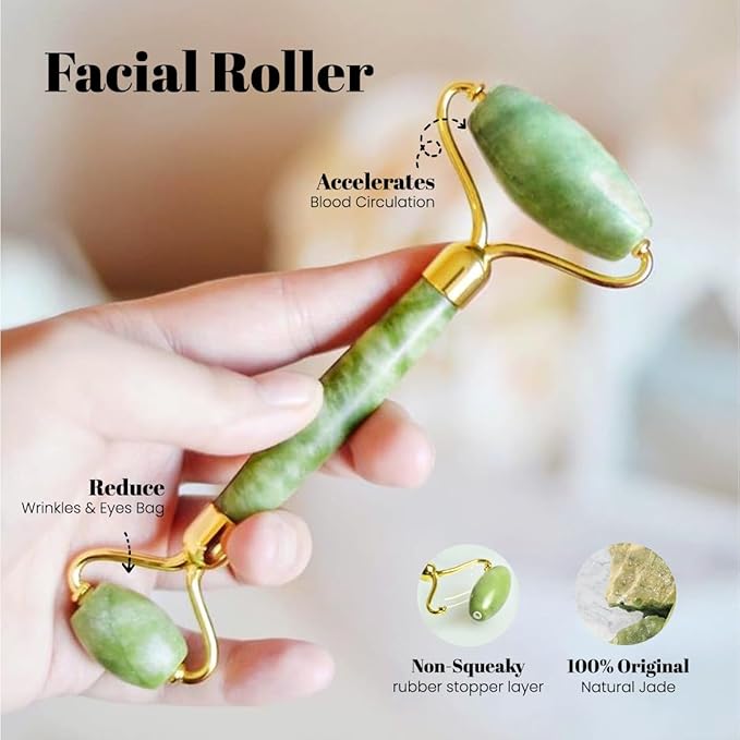 ROSELYNBOUTIQUE Gua Sha Facial Tools & Face Lift Roller for Wrinkless Natural Skincare Tool Jade Roller Guasha Tool for Face (Green)