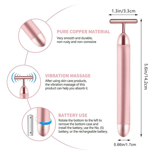 Face Massage Tool Electri Facial Lifting Toning Sculpting Device T Shape Beauty Bar Mini Microcurrent Vibration Massager Wand Face Neck Skin Care Reduce Puffiness Improve Wrinkles Anti Aging Device