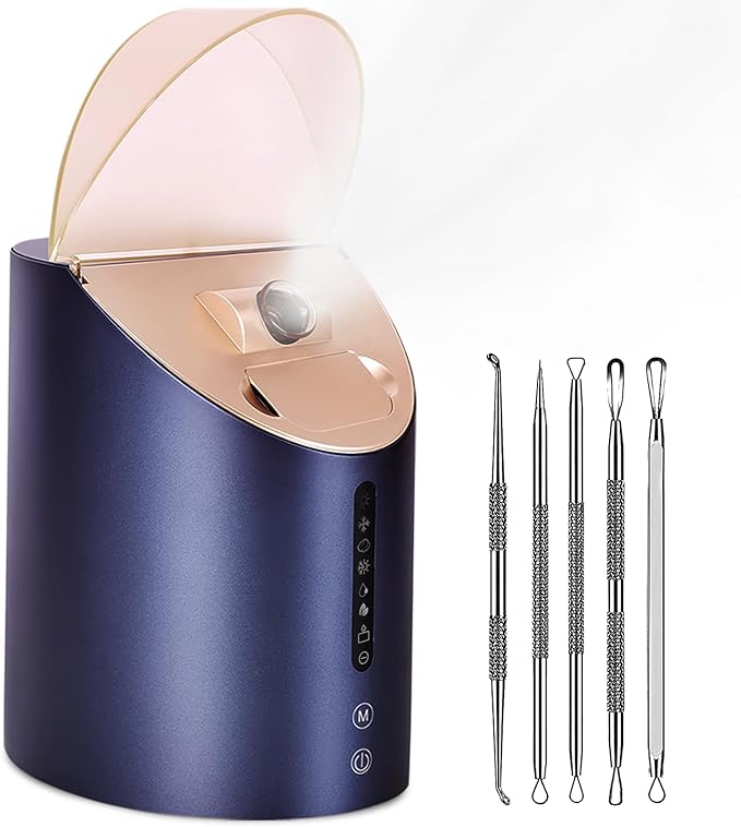 Facial Steamer DENFANY Nano Steamer Ionic Hot & Cool Mist Home SPA | 8 Steam Modes | Aromatherapy Basket | Digital LCD Screen | Extraction Set