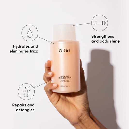 OUAI Thick Hair Shampoo & Conditioner Set, Travel Size - Moisturizing Shampoo & Conditioner - With Keratin, Marshmallow Root, Shea Butter & Avocado Oil - Sulfate, Paraben & Phthalate Free (3 Oz)