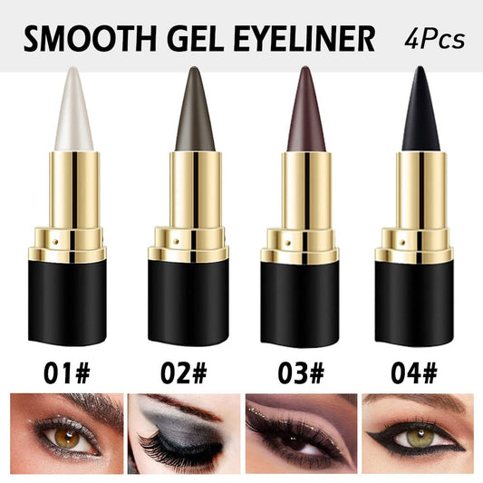 Kaely 4Pcs Black Brown Silver Gray Gel Eyeliner Pencil, Waterline Eyeliner for Older Women, Crayon Eye Liner Waterproof Smudge Proof, Smoky Eyeshadow Palette Halloween Makeup, lapiz de ojos