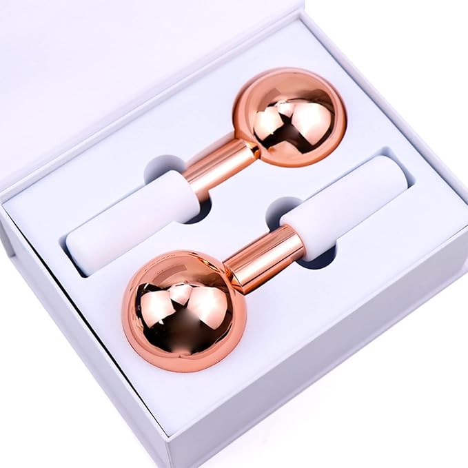 Facial Ice Globes and Roller, Cooling Massager for Face, Eyes and Neck, Cryotherapy Treatment for Puffiness, Dark Circles and Wrinkles (Rose)