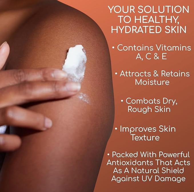 Bunda Body Butter Whipped Shea & Cocoa Butter Infused With Moringa Oleifera & Sodium Hyaluronate-Intense Hydration for Dry Crepey Skin 10.6oz