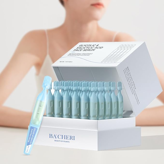 Salicylic Acid Serum for Face with Glycolic Acid, Azelaic Acid, Redness Relief, Hydrating & Smoothing Serum, Anti Aging Facial Serum, 30 Ampoules