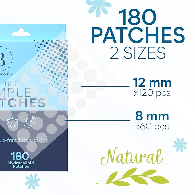 Invisible Pimple Patches (180 Count) - Hydrocolloid Acne Spot Treatment - Zit Patches for Face - Acne Treatment for Clear Skin - S/L Sizes