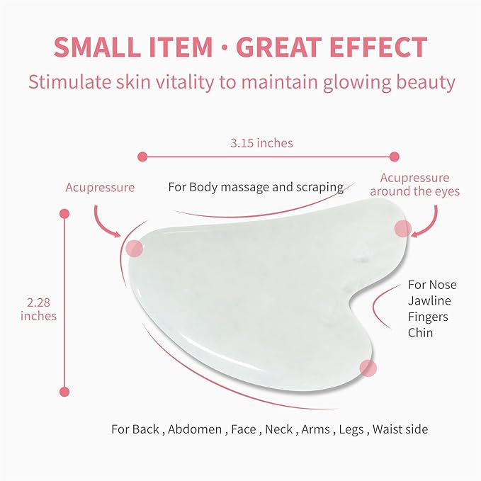 Natural Stone GuaSha Tool Gua Sha Facial Tools Eye Acupuncture Reduce Puffiness Relieve Muscle Tensions (Natural White Quartz)